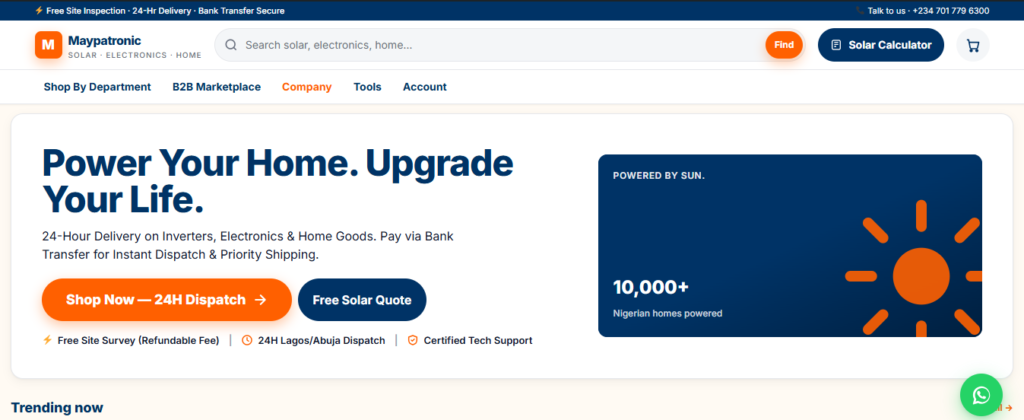 Maypatronic solar energy and ecommerce platform
