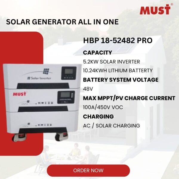 Must 5.2kva inverter with 10.2kwh lithium battery all in one solar system generator
